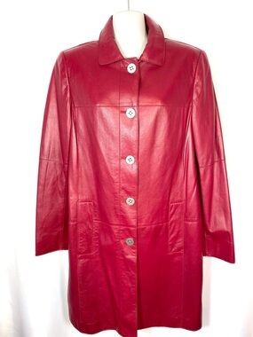 WORTH New York Cherry Red Soft Leather Coat